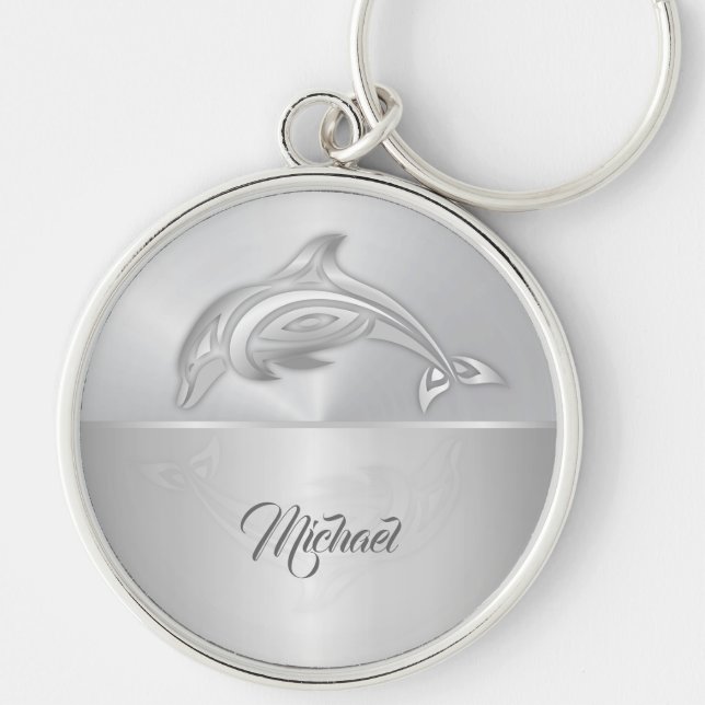 Delfin Silber Monogramm Schlüsselanhänger (Vorne)