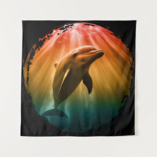 Delfin Sommer Meer Ozean Sonnenuntergang  Wandteppich