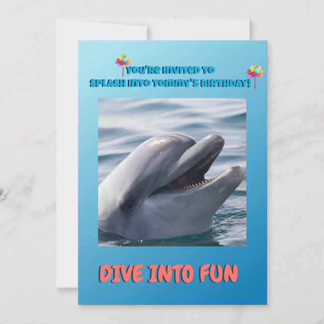 Delfin-Splash-Geburtstag  Einladung (Vorderseite)