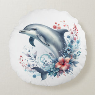 Delfin und Blume Rundes Kissen