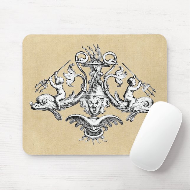 Delfin- und Cherub-Schifffahrtsemblem Mousepad (Mit Mouse)