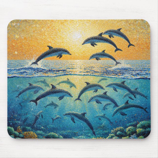 Delfine bei Sonnenuntergang l Mousepad (Vorne)