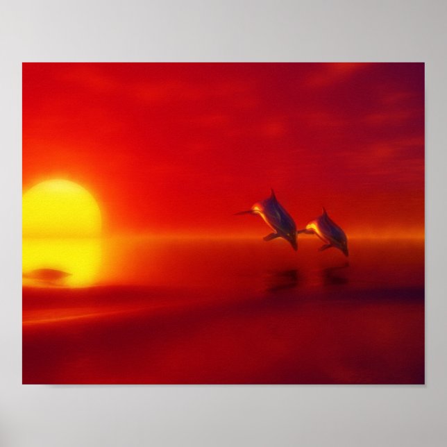 Delfine bei Sonnenuntergang Poster (Vorne)