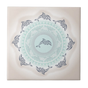 Delfine Mandala Blassblau Beige Fliese