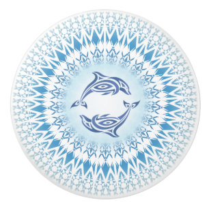 Delfine Mandala Blau Weiß Nautik Keramikknauf