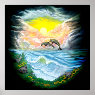 Delfine spielen im Sonnenschein Poster