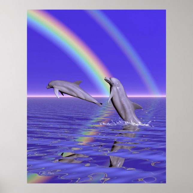 Delfine und Regenbogen Poster (Vorne)