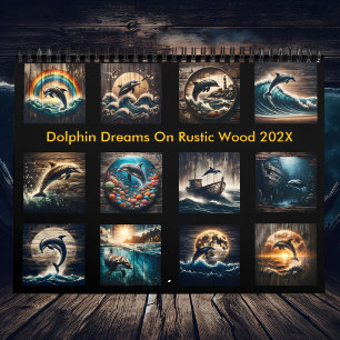Delfinträume auf rustikaler Holz 2025  Kalender