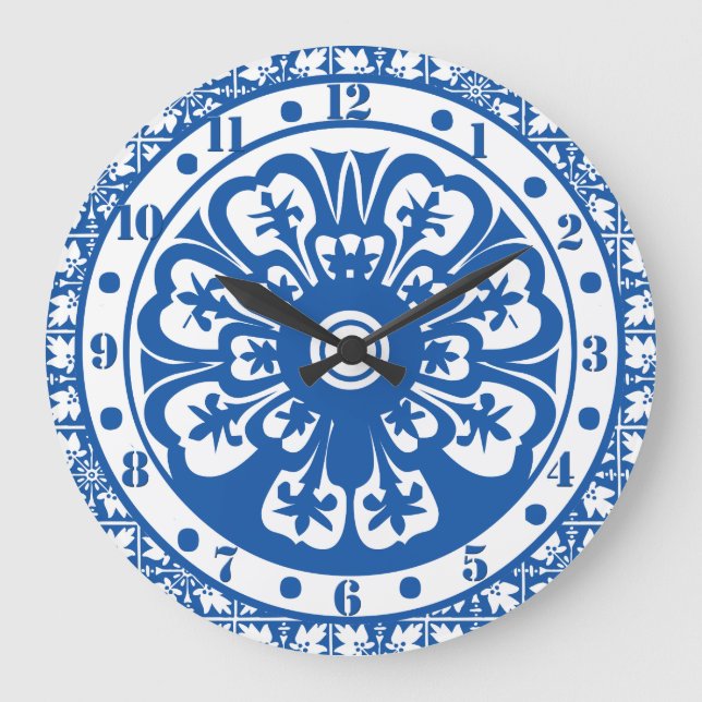 Delft-Art-Uhr Delft färbt Blau und Weiß Große Wanduhr (Vorderseite)