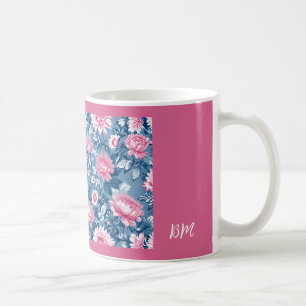 Delft-Blau & Rosa elegante Vintage-Blumen Kaffeetasse