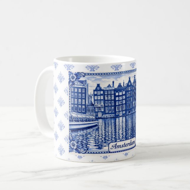 Delft-Blau-Stil-Tasse: Amsterdam Kaffeetasse (Vorderseite Links)