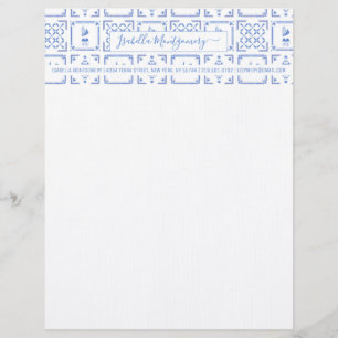 Delft Blau- und Weißfliesen Monogramm Briefbogen