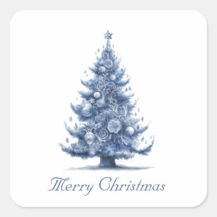 Delft-Blau-Weihnachtsbaum individuell anpassbar Quadratischer Aufkleber