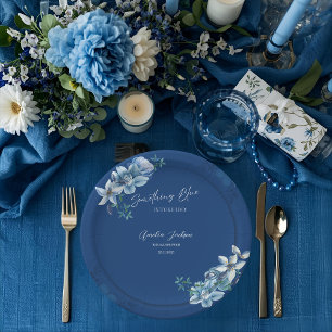 Delft Blau Weiße Chinoiserie Blumen Hochzeitsdusch Pappteller