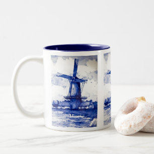 Delft-Blau-Windmühle Zweifarbige Tasse