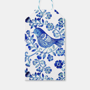 Delft-Blauer-Vogel 🐦 floral französischer Landhau Geschenkanhänger