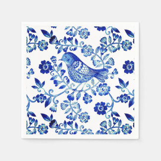 Delft-Blauer-Vogel 🐦 floral französischer Landhau Serviette