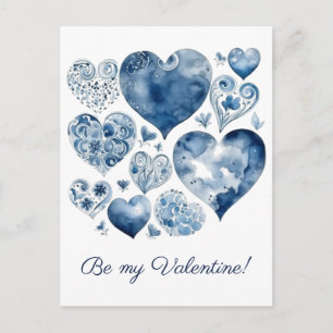 Delft Blaues Blumenherz Personalisiertes Valentins Postkarte