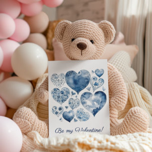 Delft Blaues Blumenherz Personalisiertes Valentins Postkarte