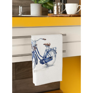 Delft-Blaues-Fahrrad-Blumen-Charm-Cottage Geschirrtuch