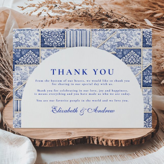Delft Blaues Patchwork-Toile-Hochzeitstuch Dankeskarte (Von Creator hochgeladen)