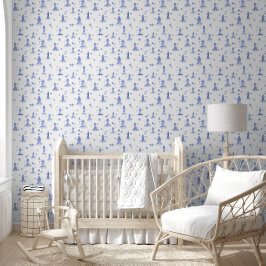 Delft Blaues Wasserfarben-Leuchtturm Küsten-Toile Tapete