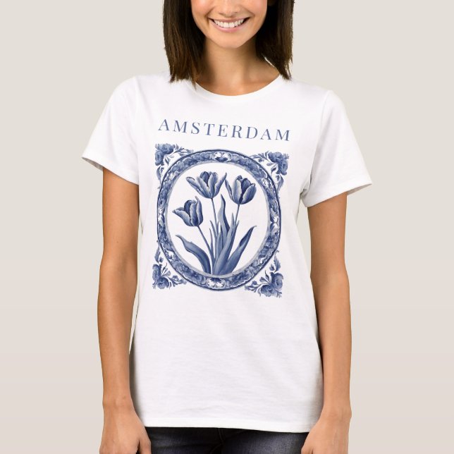 Delft Blue Amsterdam Tulips T-Shirt (Vorderseite)