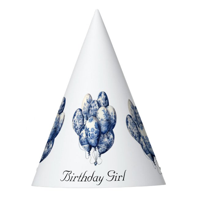 Delft Blue Balloons anpassbar Partyhütchen (Vorderseite)