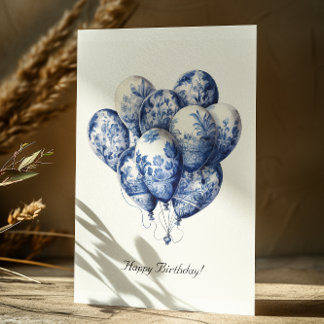 Delft Blue Balloons, glücklich zum Geburtstag Postkarte