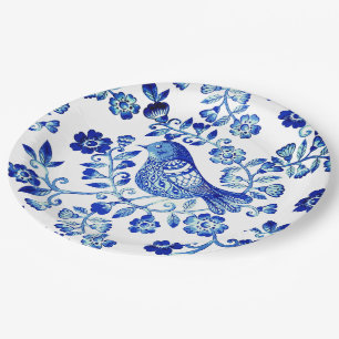 Delft Blue Bird 🐦 blumengeschmückte französische  Pappteller