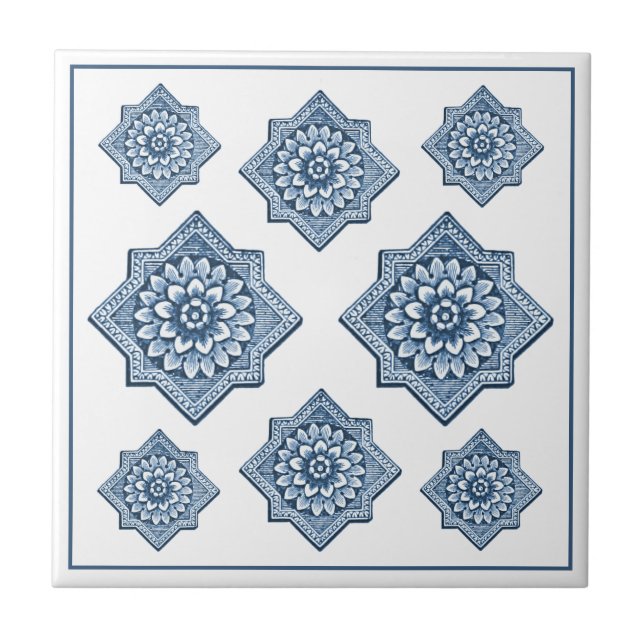 Delft Blue China look Ornamental Floret Pattern Fliese (Vorderseite)