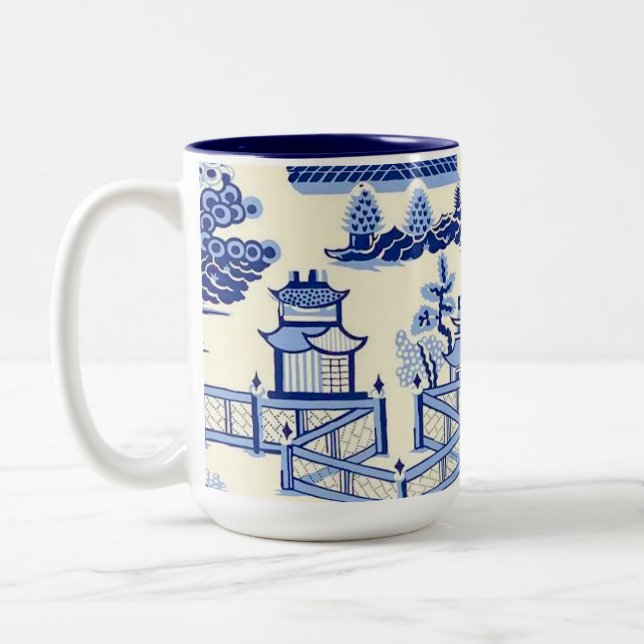 Delft Blue China Ming Dynastie Teehaus Zweifarbige Tasse (Links)