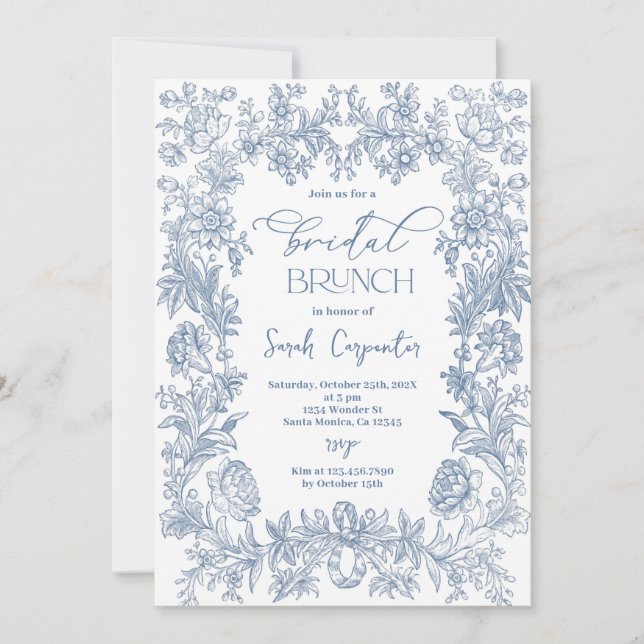 Delft Blue Chinoiserie Brautparty Brunch Einladung (Vorderseite)