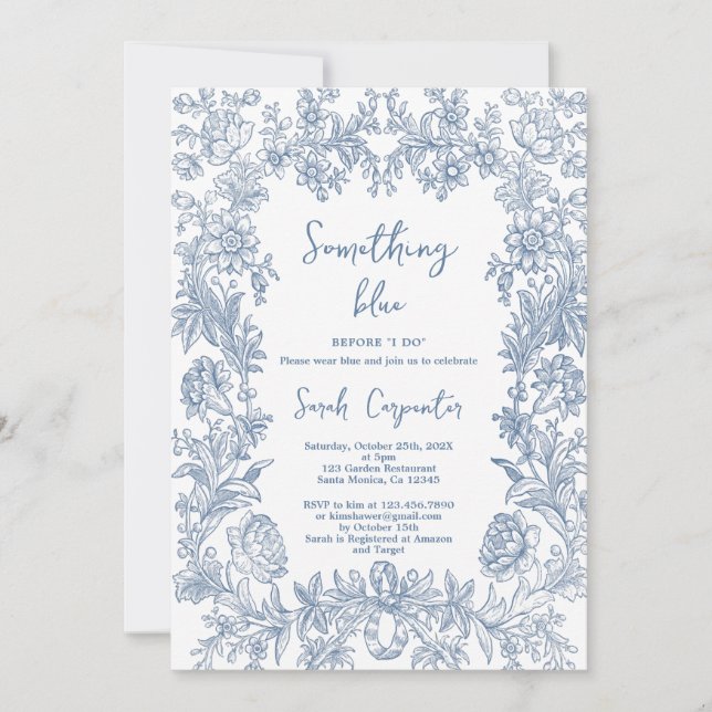 Delft Blue Chinoiserie Brautparty Einladung (Vorderseite)