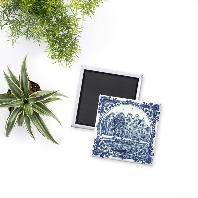Delft Blue City Buildings and Waterfront Painting Magnet (Von Creator hochgeladen)