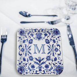 Delft Blue Design Monogram Pappteller