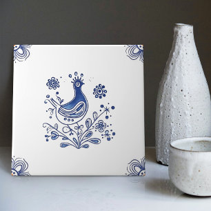 Delft Blue Dutch Style Bird Blume Indigo Keramik Fliese