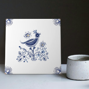 Delft Blue Dutch Style Bird Blume Indigo Keramik Fliese