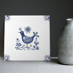 Delft Blue Dutch Style Bird Blume Indigo Keramik Fliese
