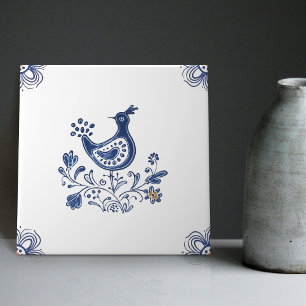 Delft Blue Dutch Style Bird Blume Indigo Keramik Fliese
