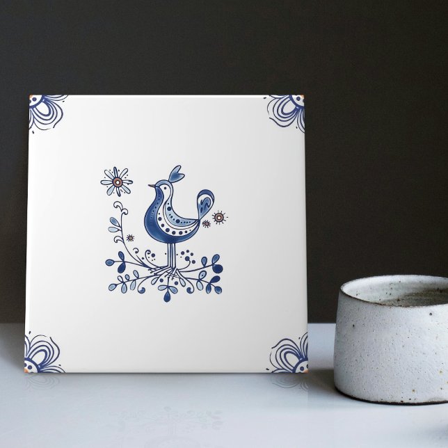 Delft Blue Dutch Style Bird Blume Indigo Keramik Fliese (Von Creator hochgeladen)