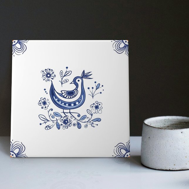 Delft Blue Dutch Style Bird Blume Indigo Keramik Fliese (Von Creator hochgeladen)