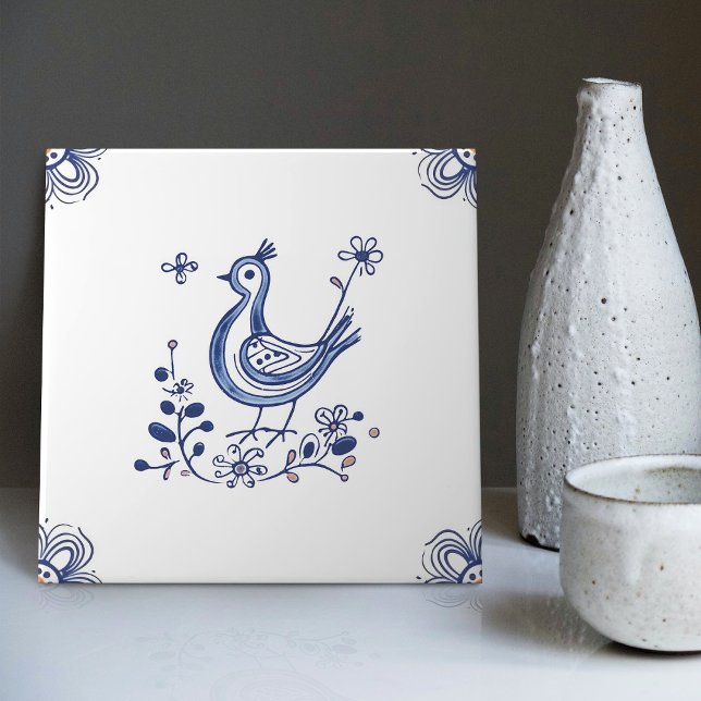 Delft Blue Dutch Style Bird Blume Indigo Keramik Fliese (Von Creator hochgeladen)