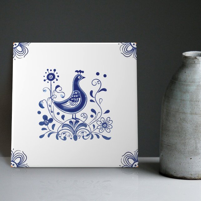 Delft Blue Dutch Style Bird Blume Indigo Keramik Fliese (Von Creator hochgeladen)