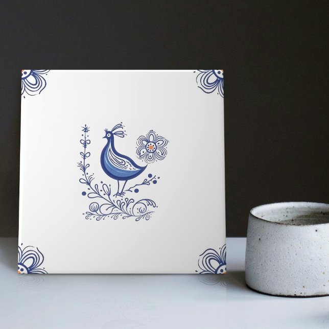 Delft Blue Dutch Style Bird Blume Indigo Keramik Fliese (Von Creator hochgeladen)