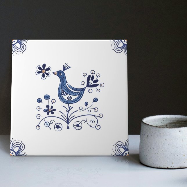 Delft Blue Dutch Style Bird Blume Indigo Keramik Fliese (Von Creator hochgeladen)