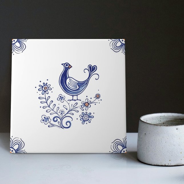 Delft Blue Dutch Style Bird Blume Indigo Keramik Fliese (Von Creator hochgeladen)