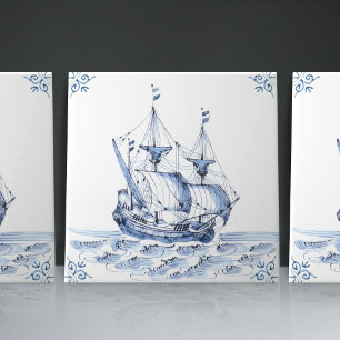 Delft Blue Dutch Style Frigate Schooner Segelboot Fliese