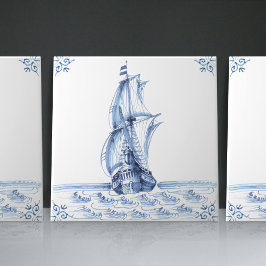 Delft Blue Dutch Style Frigate Schooner Segelboot Fliese