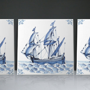 Delft Blue Dutch Style Frigate Schooner Segelboot Fliese